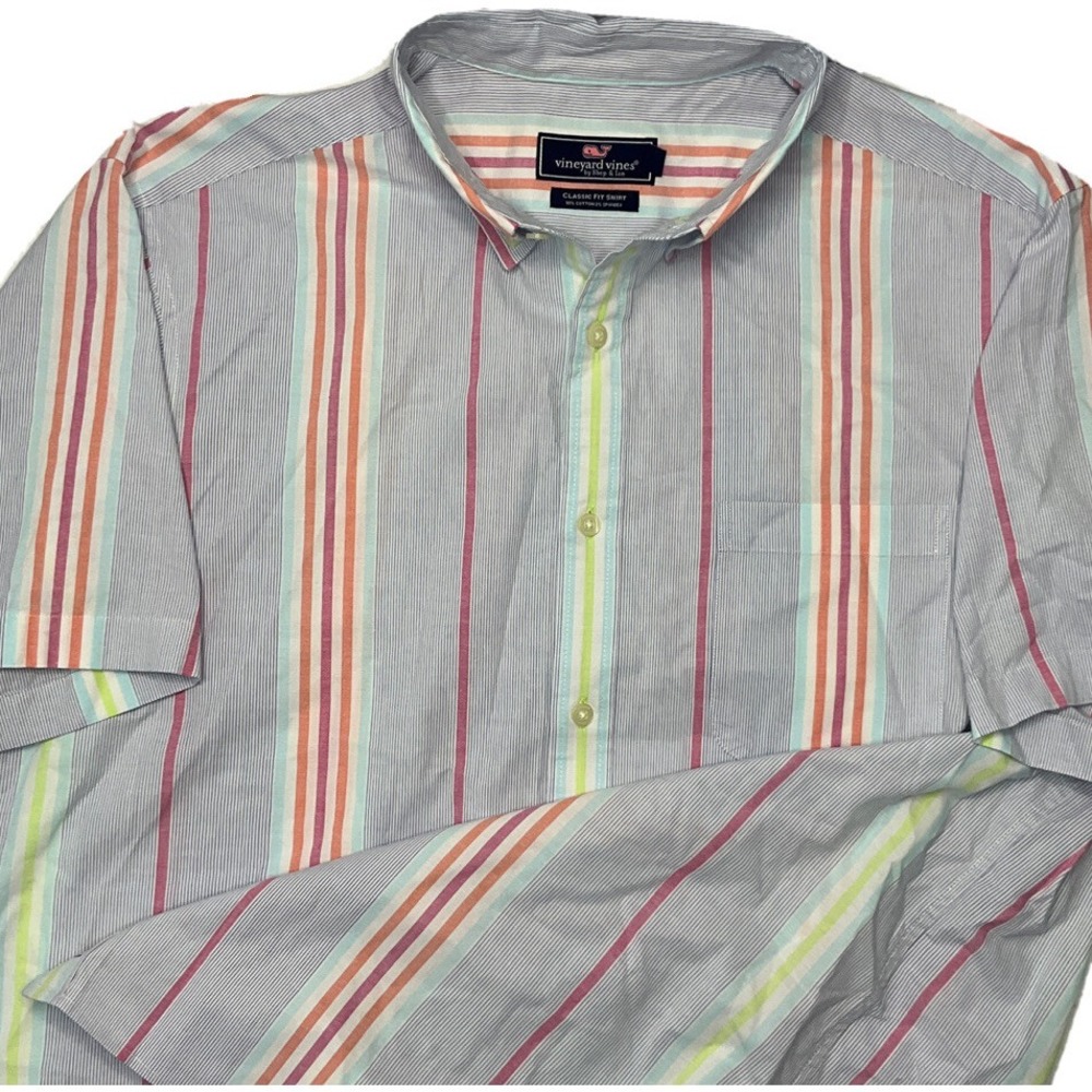 Vineyard Vines Classic Fitā Shirt Mens Large Pastel Vertical Stripe Short Sleeve
